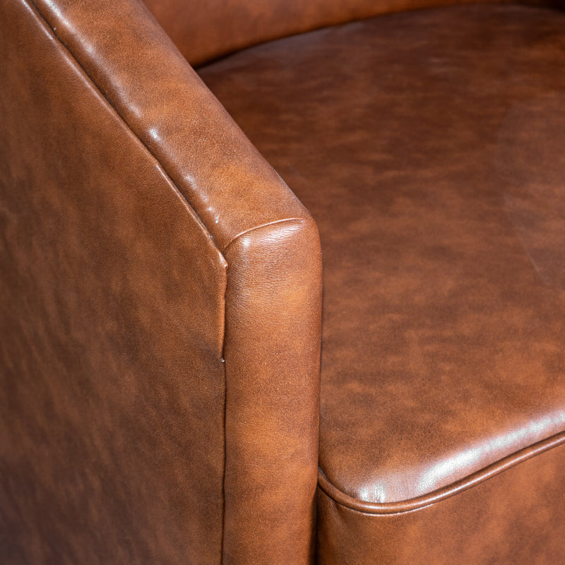 Wyn Faux Leather Upholstered Club Style Barrel Chair with Sloped Armrests and 360 Degree Swivel Base