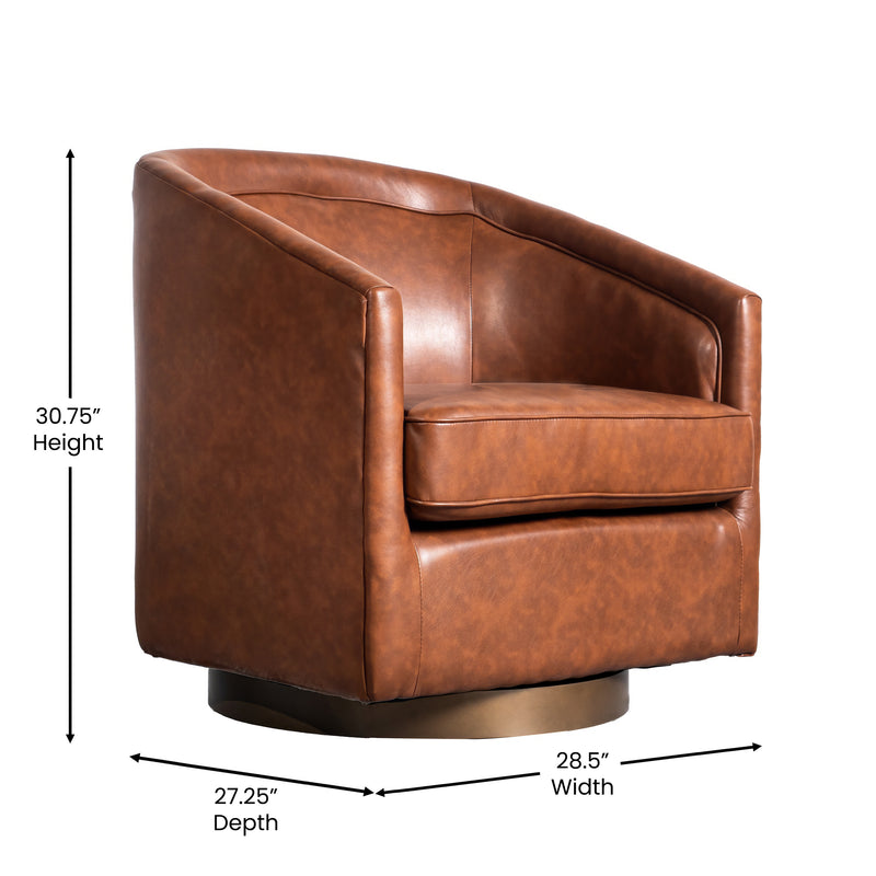 Wyn Faux Leather Upholstered Club Style Barrel Chair with Sloped Armrests and 360 Degree Swivel Base