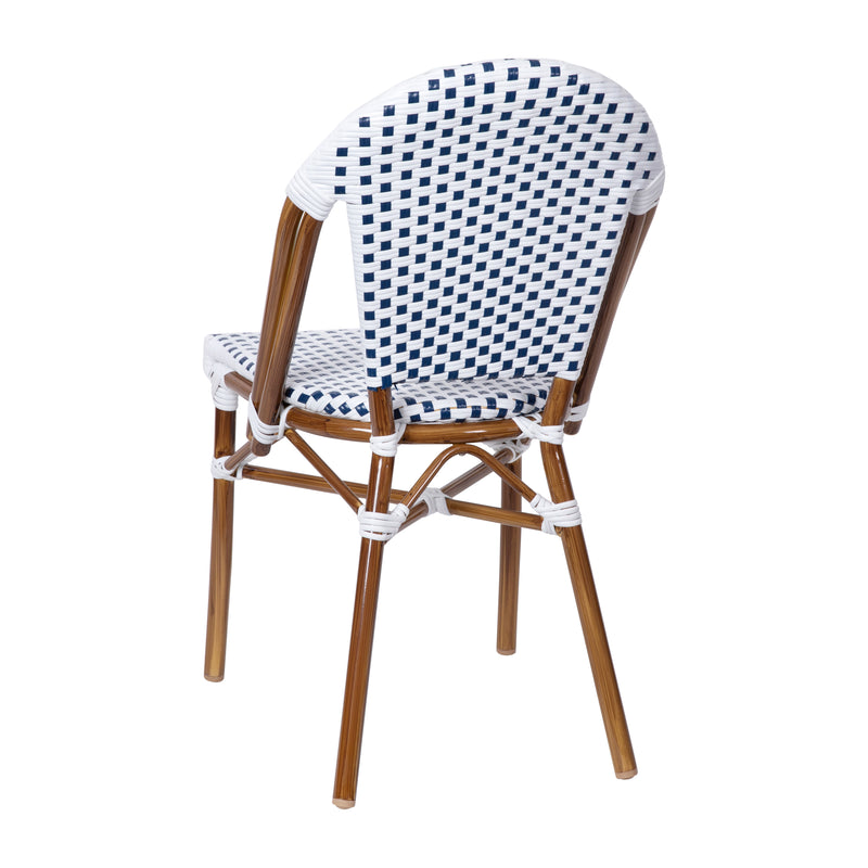 Celia Set of Two Indoor/Outdoor Stacking French Bistro Chairs with Patterned Seats and Backs & Light Bamboo Finished Aluminum Frames