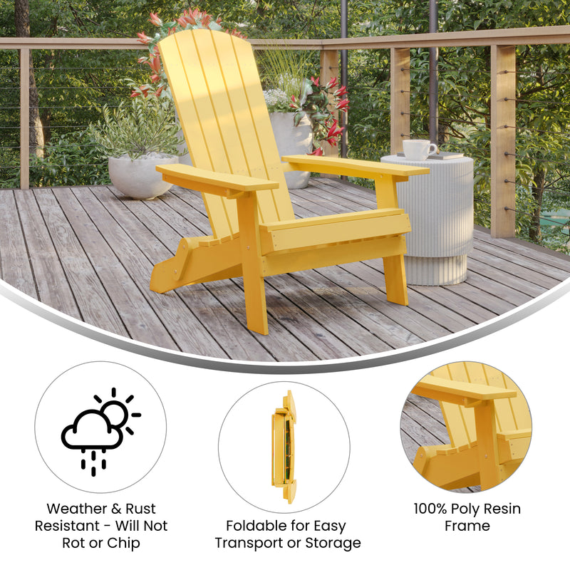 Set of 4 Riviera Poly Resin Folding Adirondack Lounge Chair - All-Weather Indoor/Outdoor Patio Chair