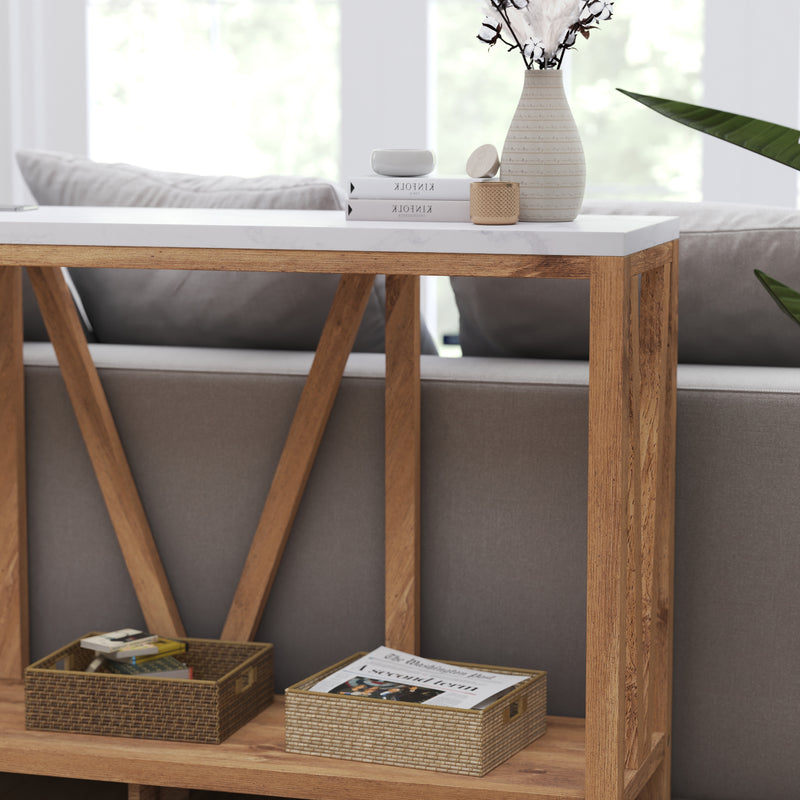 Erikson Modern Farmhouse Engineered Wood Sofa Table with Wood Bracing and Lower Shelf