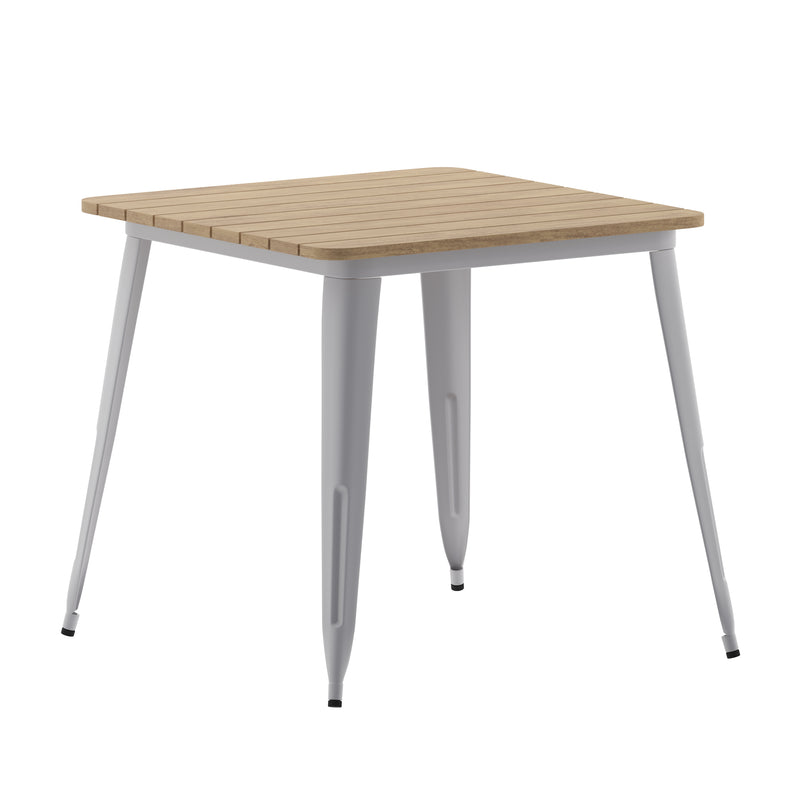 Dryden Indoor/Outdoor Dining Table, 31.5" Square All Weather Poly Resin Top with Steel Base