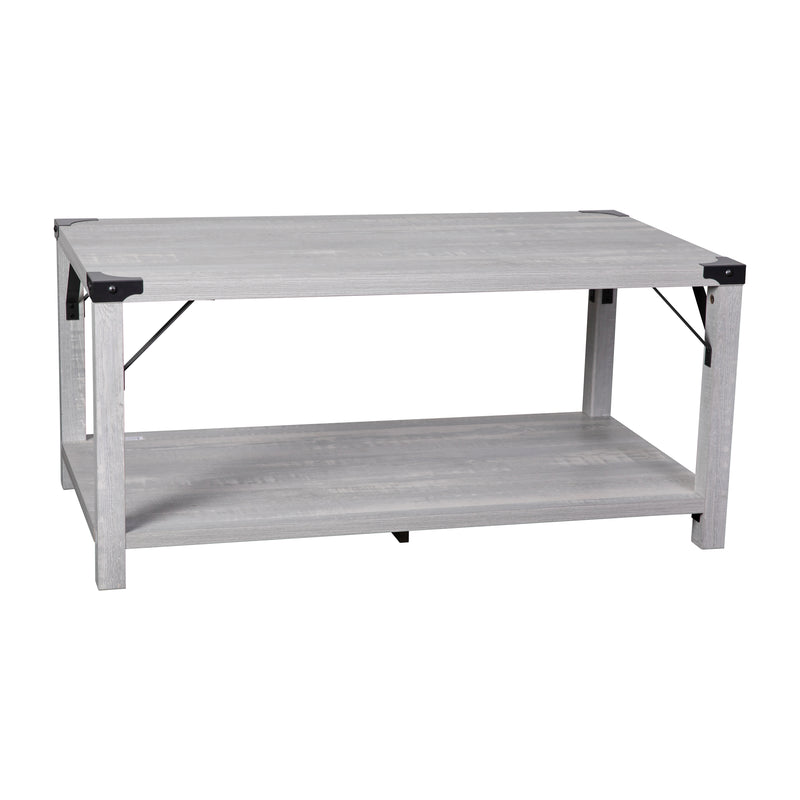 Green River Modern Farmhouse Engineered Wood Coffee Table and Powder Coated Steel Accents