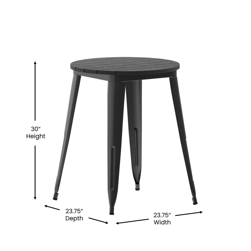 Dryden Indoor/Outdoor Dining Table, 23.75" Round All Weather Poly Resin Top with Steel Base