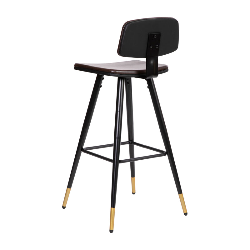 Aragon Barstools Contemporary Upholstered Stools with Black Metal Frame and Integrated Footrest - Set of 2