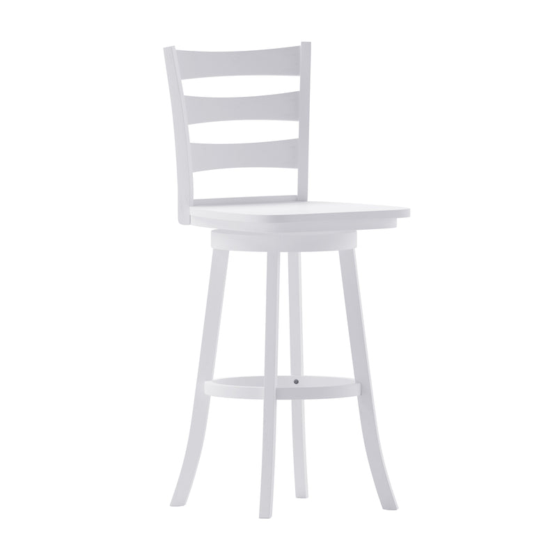 Therus 30" Antique White Wash Classic Wooden Ladderback Swivel Bar Height Stool with Solid Wood Seat and Footrest