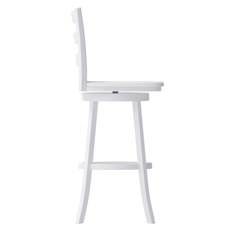 Therus 30" Antique White Wash Classic Wooden Ladderback Swivel Bar Height Stool with Solid Wood Seat and Footrest