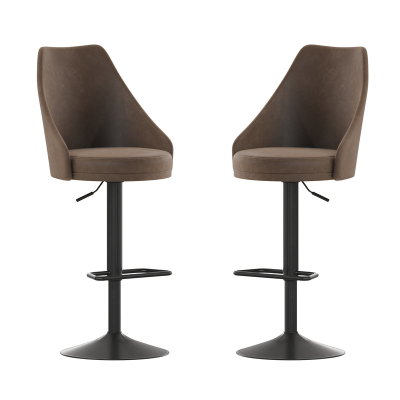Mischa Set of Two Adjustable Height Dining Stools with Tufted Faux Leather Upholstered Seats and Pedestal Base with Footring