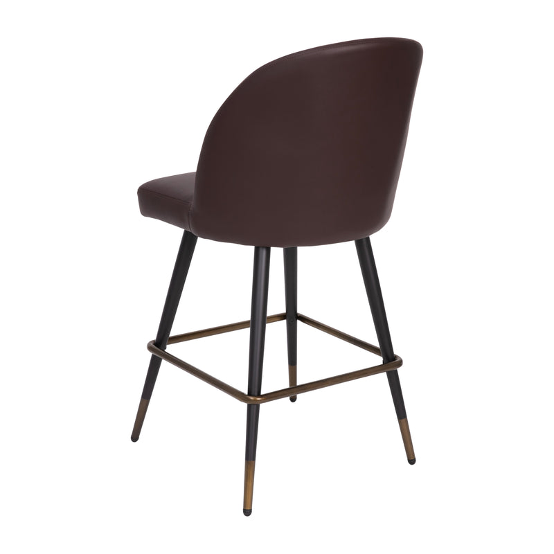 Teague Set of 2 Modern Armless Counter Stools with Contoured Backs, Steel Frames, and Integrated Footrests in Brown Faux Leather