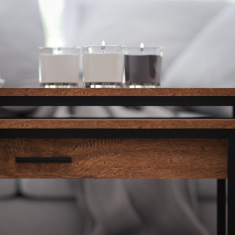 Corsica Coffee Table 2 Piece Walnut Wood Grain Surface Black Metal Frame Nesting Coffee Table With Storage