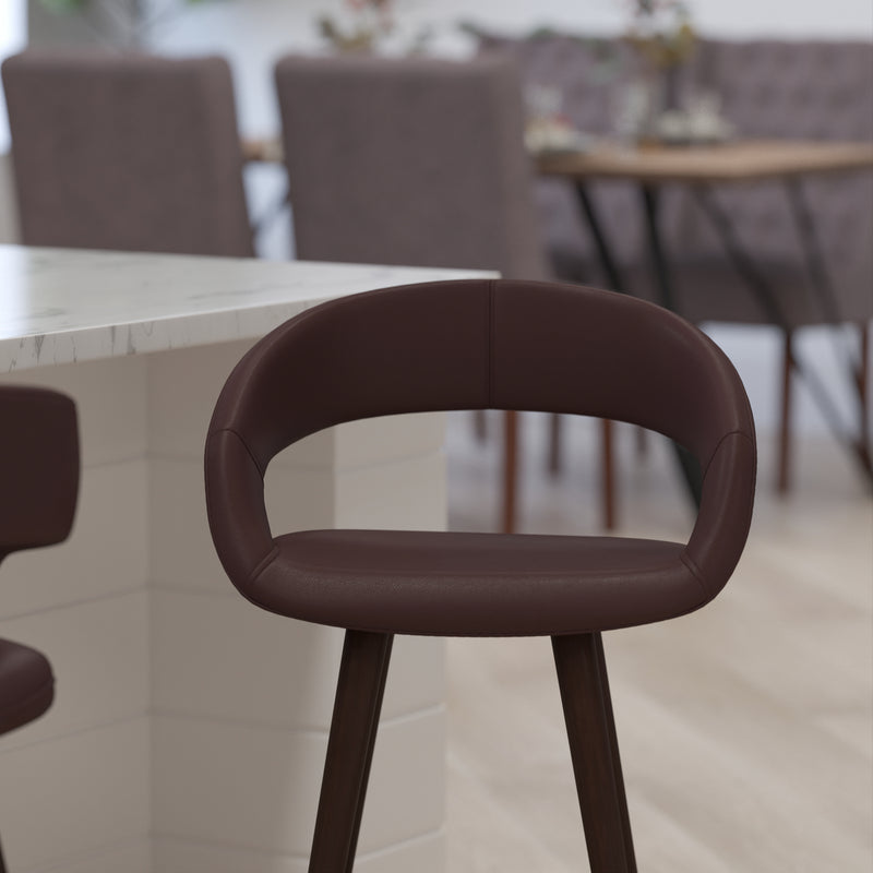 Plath 24 Inch Cappuccino Brown Wood Ultramodern Bar Counter Stool With Brown Upholstered Seat