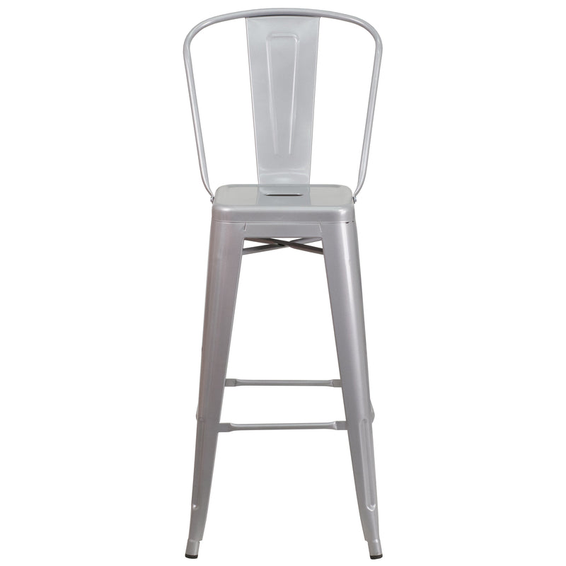 Dothan Series 30" High Metal Bar Height Stool with Removable Back for Indoor-Outdoor Use