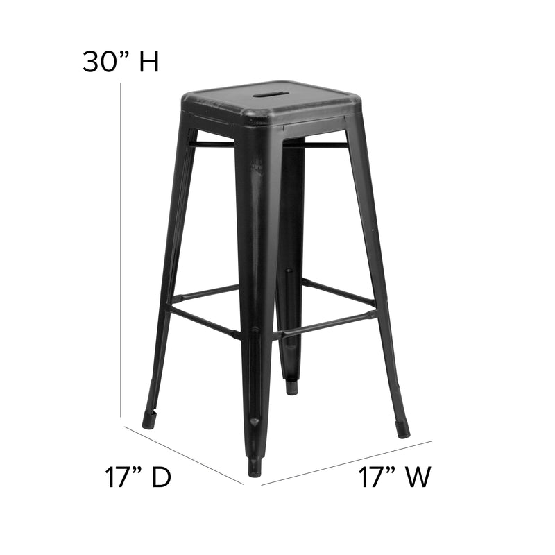 Elba Series Metal 30" Bar Height Stool with Distressed Powder Coated Finish and Integrated Floor Glides