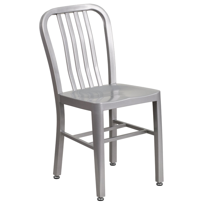 Santorini 18 Inch Galvanized Steel Indoor/Outdoor Dining Chair with Slatted Back and Powder Coated Finish