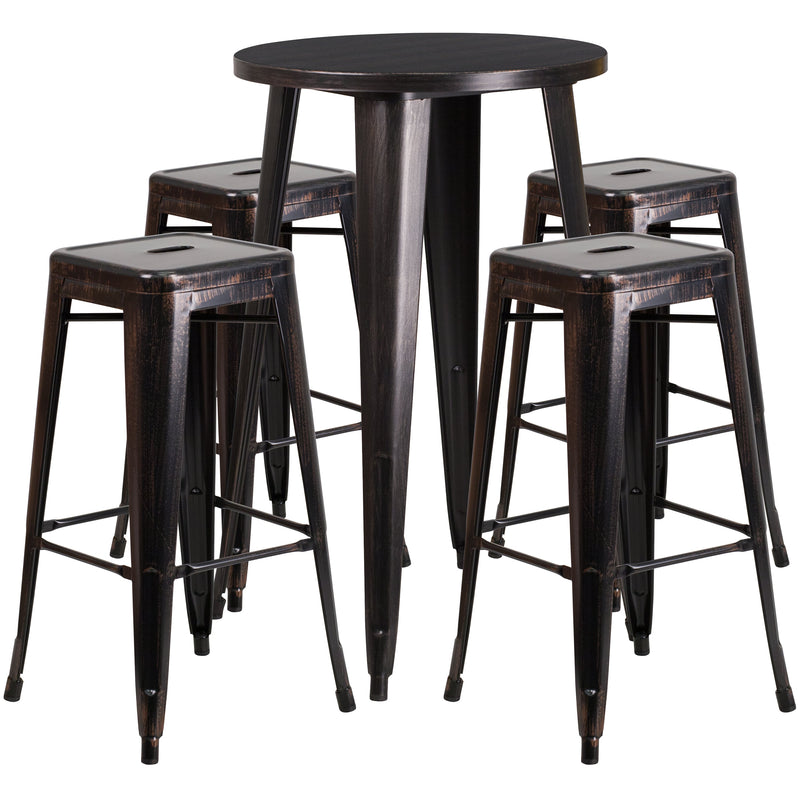 Giosetta 5 Piece Patio Set with Table and 4 Backless Stools - Powder Coated Metal Frames for Indoor and Outdoor Use