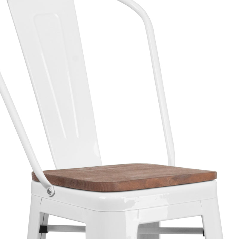 Amsterdam 30" High Metal Barstool with Back and Wood Seat