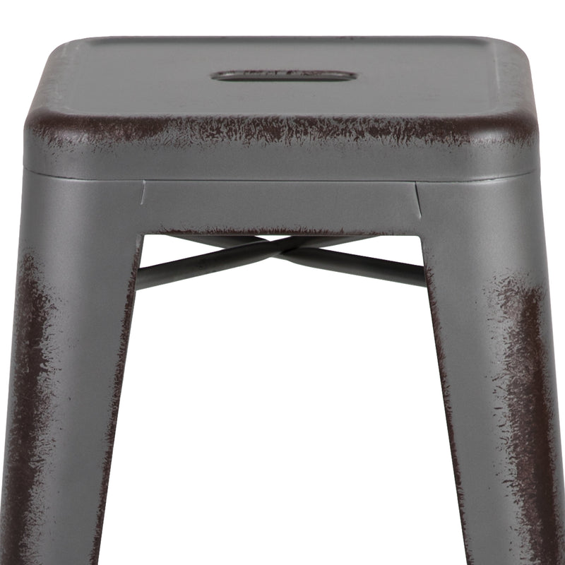 Elba Series Metal 24" Counter Height Stool with Distressed Powder Coated Finish and Integrated Floor Glides