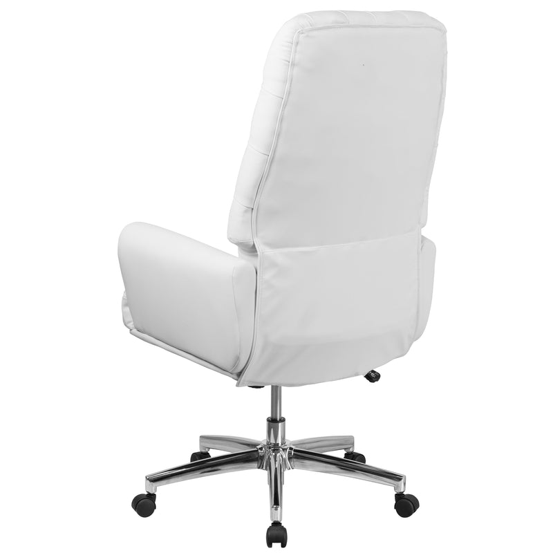 Moselle High Back Button Tufted Faux Leather Swivel Home Office Chair with Silver Welt Trimmed Arms
