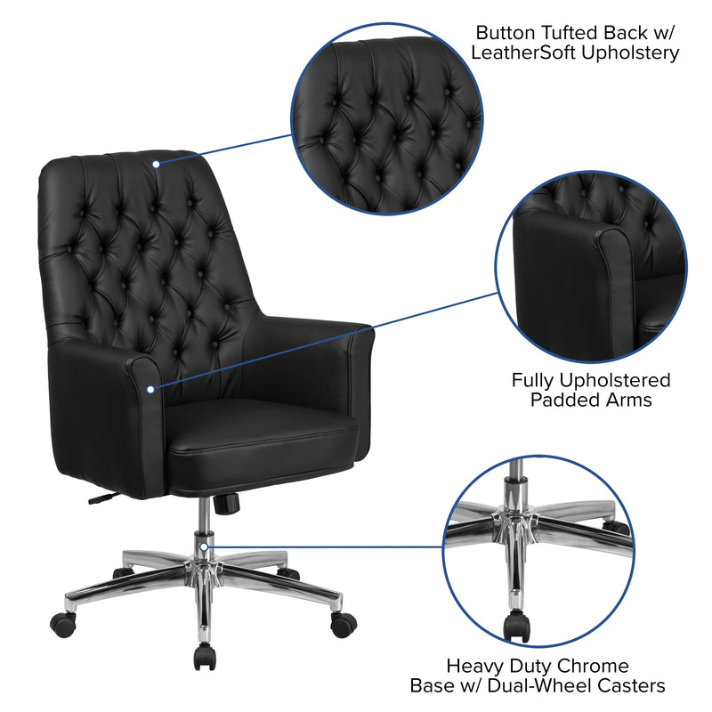 Antoinette Ergonomic Home Office Chair with Traditional Tufted High-Back and 360 Degree Swivel