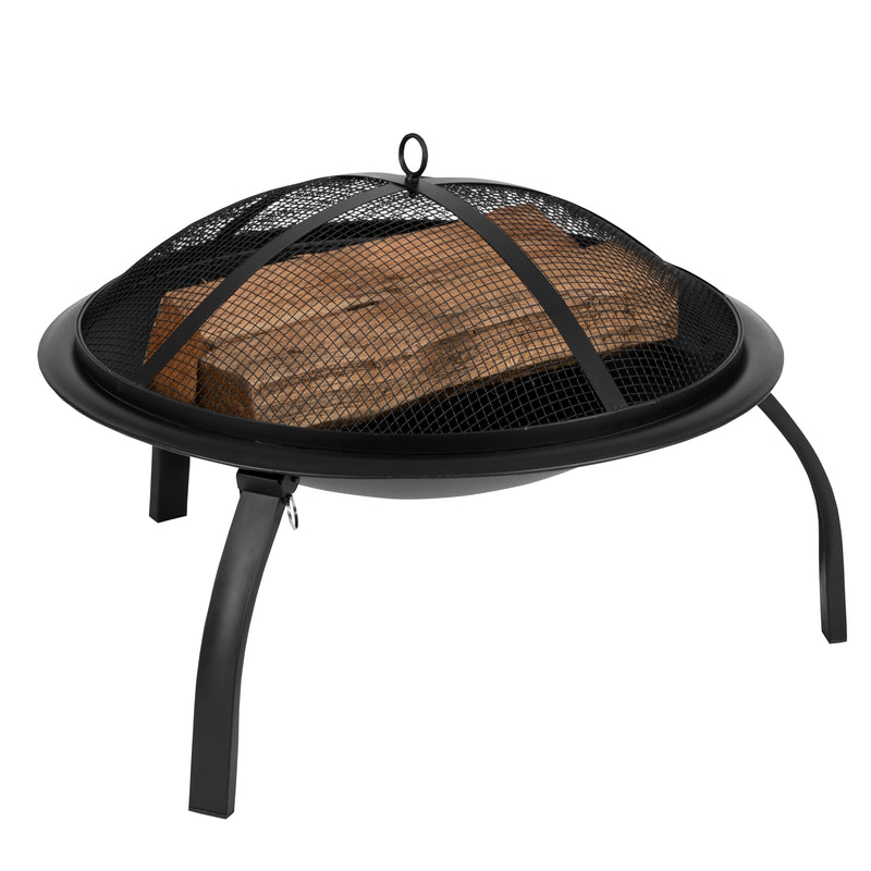 Ewan Fire Pit 22.5" Iron Folding Wood Burning Outdoor Fire Pit For Patio, Backyard, Camping, Picnics With Spark Screen And Poker