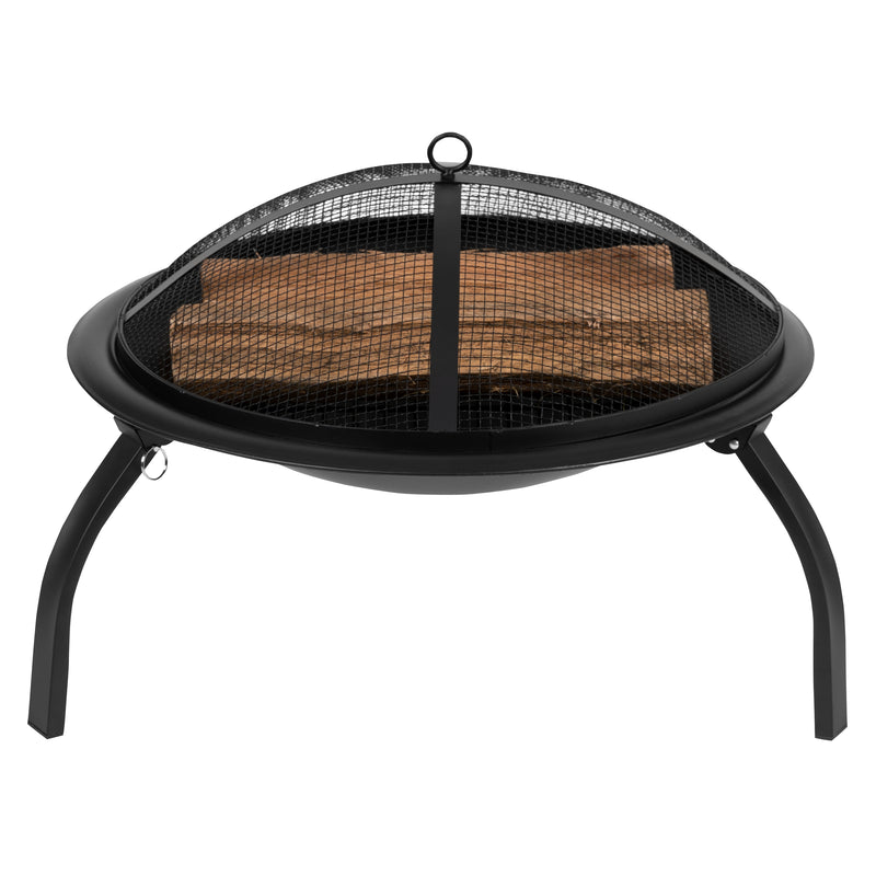 Ewan Fire Pit 22.5" Iron Folding Wood Burning Outdoor Fire Pit For Patio, Backyard, Camping, Picnics With Spark Screen And Poker