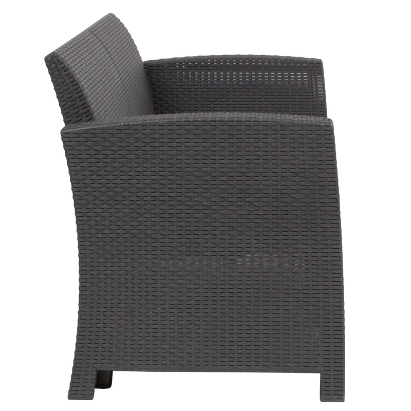 Malmok Outdoor Furniture Resin Loveseat Dark Gray Faux Rattan Wicker Pattern 2-Seat Loveseat With All-Weather Beige Cushions