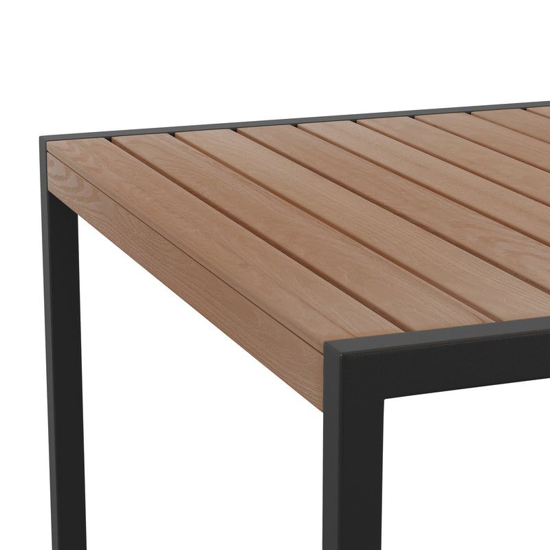 30" x 48" Outdoor Dining Table with Faux Teak Poly Slat Top and Powder Coated Steel Frame