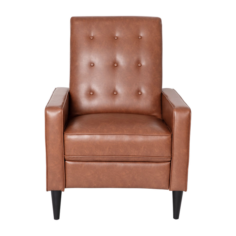 Darcy Mid-Century Modern Faux Leather Tufted Upholstery Ergonomic Push Back Living Room Recliner