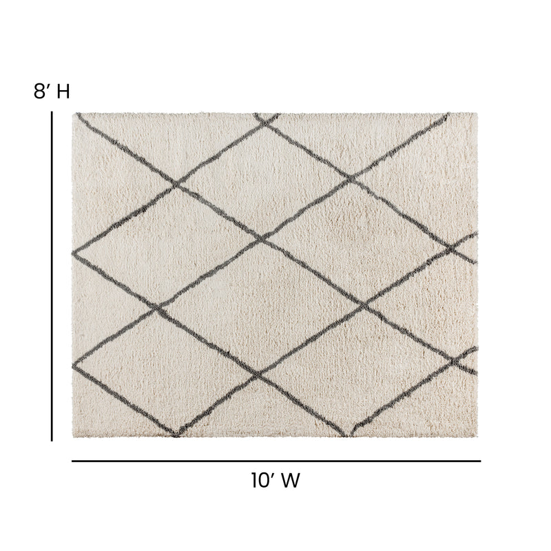 Shag Style Diamond Trellis Area Rug - 8' x 10' - Ivory/Gray Polyester (PET)