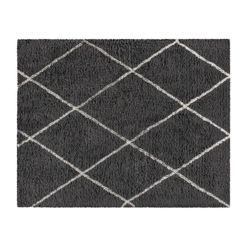 Shag Style Diamond Trellis Area Rug - 8' x 10' - Charcoal/Ivory Polyester (PET)