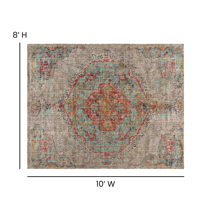 Gray Multicolor Distressed Vintage Medallion Area Rug - 100% Micro Polyester