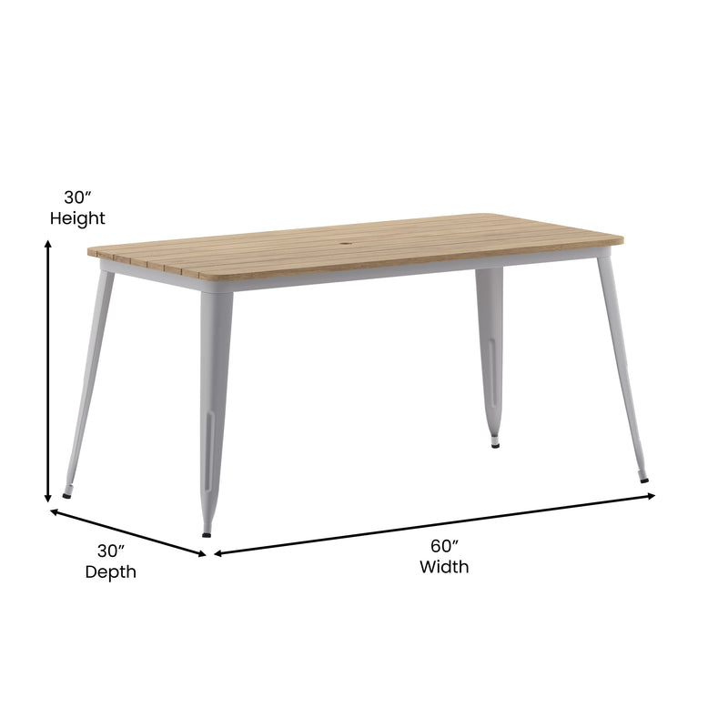 Dryden Indoor/Outdoor Dining Table with Umbrella Hole, 30" x 60" All Weather Poly Resin Top and Steel Base
