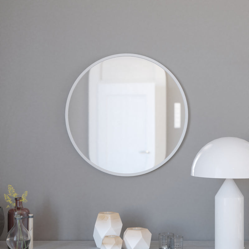 Monaco 24" Round Accent Wall Mirror in Silver with Metal Frame for Bathroom, Vanity, Entryway, Dining Room, & Living Room