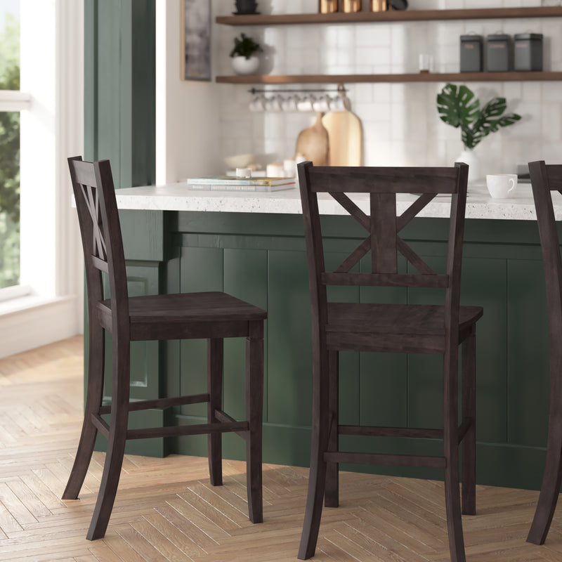 Imelda Set of Two Solid Wood Modern Farmhouse Counter Height Dining Stool