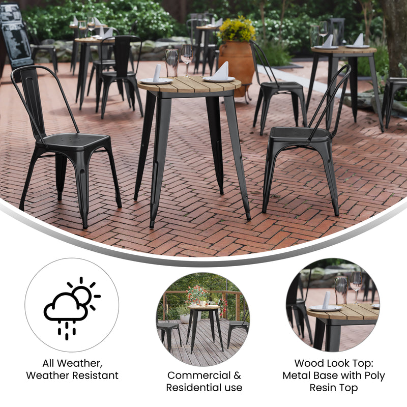 Dryden Indoor/Outdoor Dining Table, 23.75" Round All Weather Poly Resin Top with Steel Base