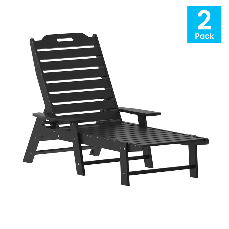 Gaylord Set of 2 Adjustable Adirondack Loungers with Cup Holders- All-Weather Indoor/Outdoor HDPE Lounge Chairs