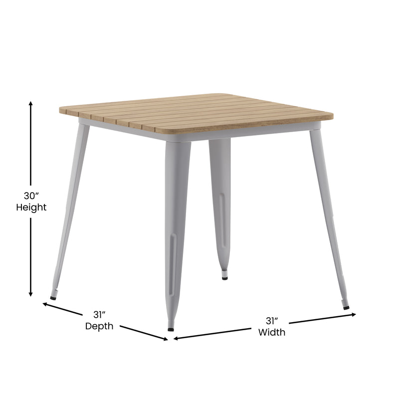 Dryden Indoor/Outdoor Dining Table, 31.5" Square All Weather Poly Resin Top with Steel Base