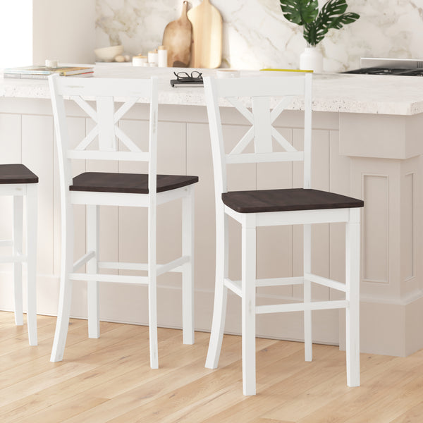 Imelda Set of Two Solid Wood Modern Farmhouse Bar Height Dining Stool