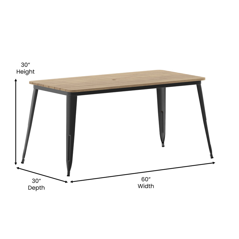 Dryden Indoor/Outdoor Dining Table with Umbrella Hole, 30" x 60" All Weather Poly Resin Top and Steel Base