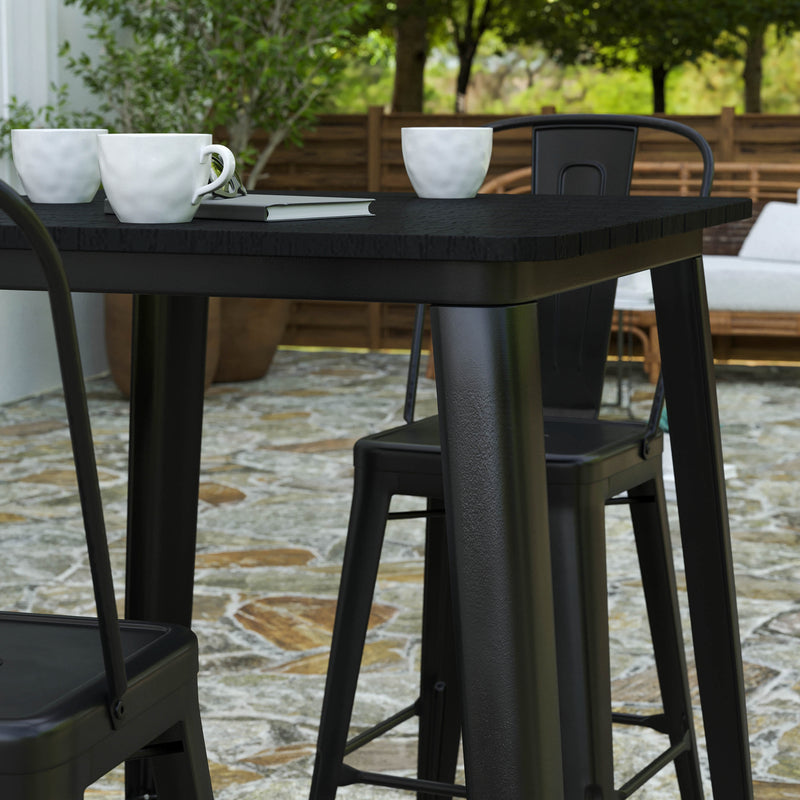 Dryden Indoor/Outdoor Bar Top Table, 31.5" Square All Weather Poly Resin Top with Steel base