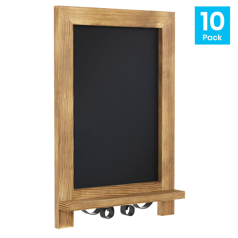 Magda Set of 10 Wall Mount or Tabletop Magnetic Chalkboards with Folding Metal Legs in Torched Wood,  9.5" x 14"