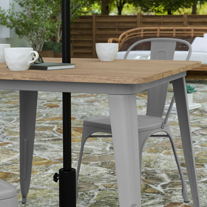 Dryden Indoor/Outdoor Dining Table with Umbrella Hole, 36" Square All Weather Poly Resin Top and Steel Base