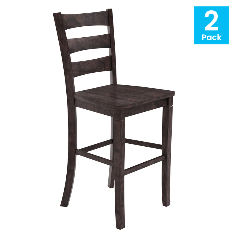 Verity Set of Two Classic Wooden Ladderback Bar Height Barstools with Solid Wood Seats