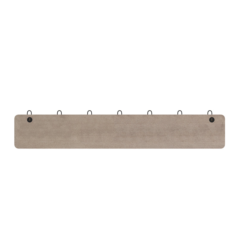 Enid 34 Inch Wall Mount Pine Wood Storage Rack with Hanging Hooks, Entryway, Kitchen, Bathroom