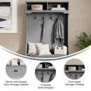 Wallen Hallway Tree with Bench Seating, 4 Double Coat Hooks, Upper Storage and Double Door Under Bench Storage in Gray