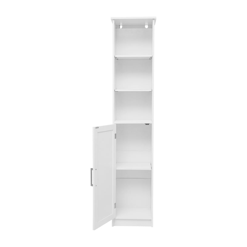 Vigo Slim Linen Tower Organizer with 2 Adjustable Cabinet Shelves, 3 Open Shelves, and Magnetic Closure Doors