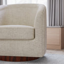 Wyn Fabric Upholstered Club Style Barrel Chair with Sloped Armrests and 360 Degree Swivel Base in a Woodgrain Vinyl Wrap