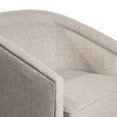 Wyn Fabric Upholstered Club Style Barrel Chair with Sloped Armrests and 360 Degree Swivel Base in a Woodgrain Vinyl Wrap