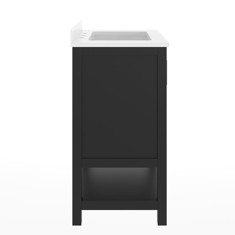 Vigo 30 Inch Bathroom Vanity with Ceramic Sink, Carrara Marble Finish Countertop, Storage Cabinet with Soft Close Doors and Open Shelf