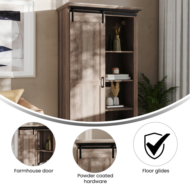 Finnoula 36" Wide Farmhouse Storage Cabinet, Semi-Open Storage with Sliding Barn Door